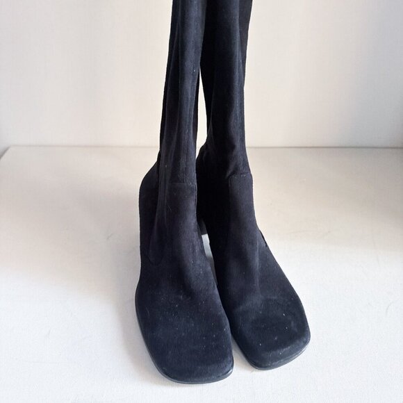 Vintage Franco Sarto Black Sock Pull on Square Toe Boot Heels 8M - Picture 3 of 15